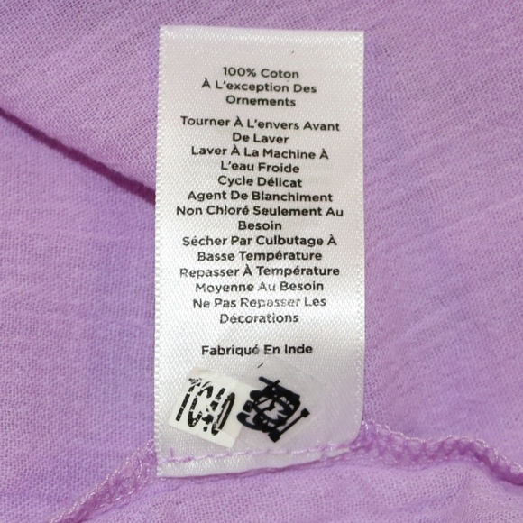 Talbots M‎ Violet Embroidered 100% Cotton Top 3/4 Sleeves Slight V Neck - Picture 6 of 6
